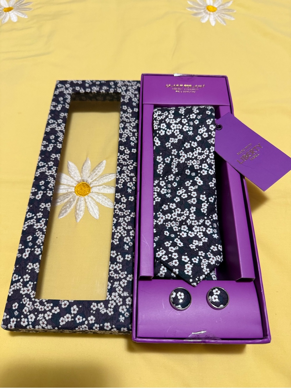 Black Floral Tie and Cufflink Set - Women's Accessories